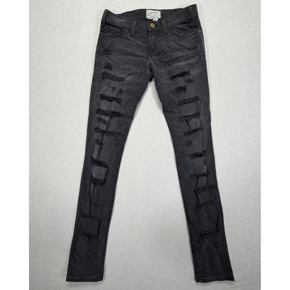 Current/Elliott Womens Jeans The Skinny Black‎ Shredded Distressed 24